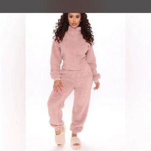 Fashion Nova Pink Fleece Jumpsuit